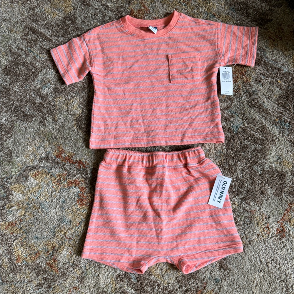 Old Navy Coral and Gray Striped Set
